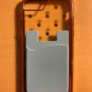 Pink and clear polka dot IPhone 7 phone case with blue pocket